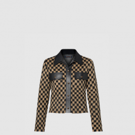 [LOUIS VUITTON-루이비통] 레더 액센트 다미에 니트 재킷 1AFTZL