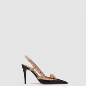 [VALENTINO-발렌티노] 락스터드 리본 슬링백 페이턴트 가죽 펌프스